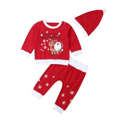 

3Pcs Kids Baby Boy Girl First Christmas Clothes Romper Pants Hat Warm Outfit Set