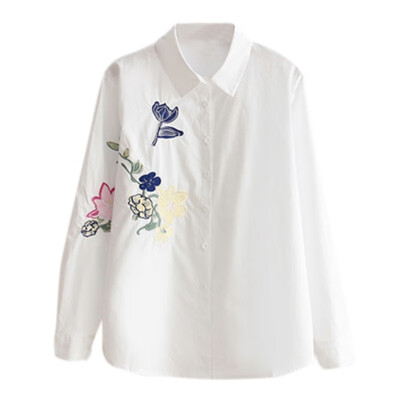 

Female White Vintage Blouse Button Up Turn Down Neck Cotton Long Sleeve Top Female Shirt Autumn Winter Womens Blouses