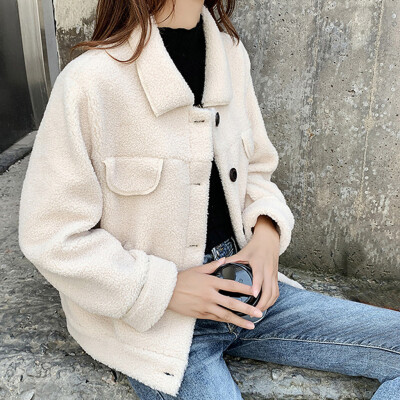 

Tailored Winter Women Faux Fleece Coat Outwear Warm Lapel Biker Motor Jacket