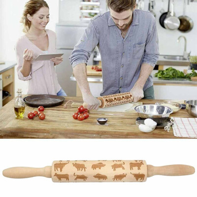 

Tailored Christmas Rolling Pin Engraved Carved Wood Embossed Rolling Pin Kitchen Tool