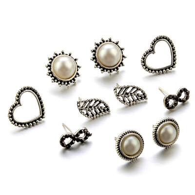 

Vintage Leaf Earrings Heart Earrings For Women Gold Sliver Stud Earrings Sets Women New Fashion Jewelry Party Jewelry