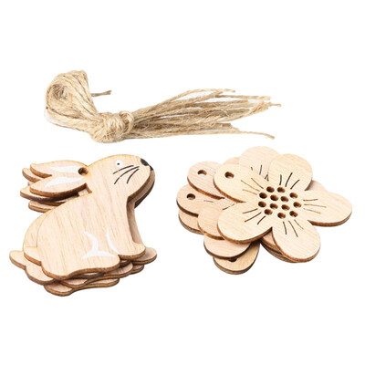 

8Pcs Wooden Easter Rabbit Flower Bunny Home Holiday Hanging Rope Ornament Decor