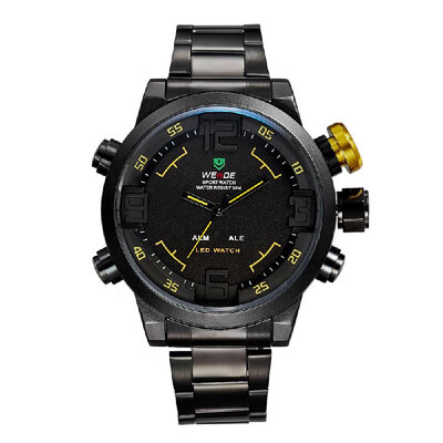 

WEIDE WH2309 Dual Display Two Movement Quartz Digtal Men Watch 3ATM Waterproof LED Backlight Dual Time Zone Week Alarm Month Calen