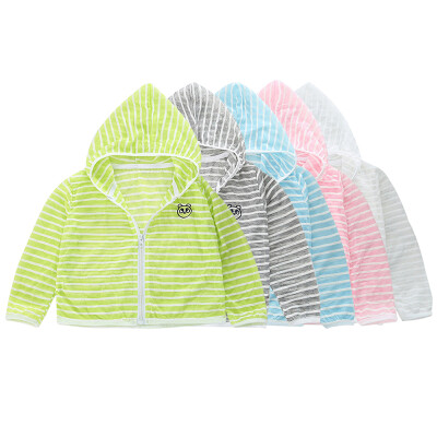 

Kids Sun Protection Clothing Coat Unisex Cute Striped Print UV Protection Quick Dry Thin Jacket with Hooded Zipper Baby Coat