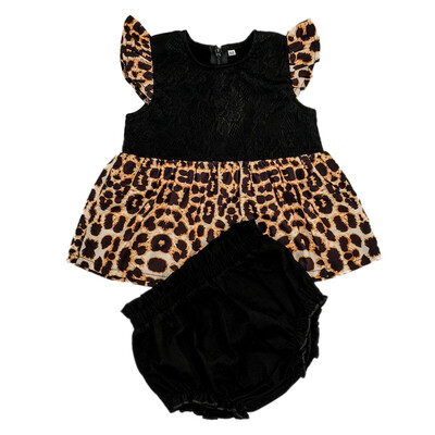 

2PcsSet Summer Baby Girl Casual Flare Sleeve Leopard Print Tops T-shirtBriefs PP Shorts Outfits Set