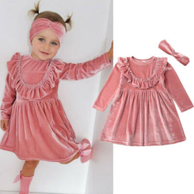 

2PCS XMAS Kids Baby Girls Dress Velvet Princess Party Pageant Bridesmaid Dresses