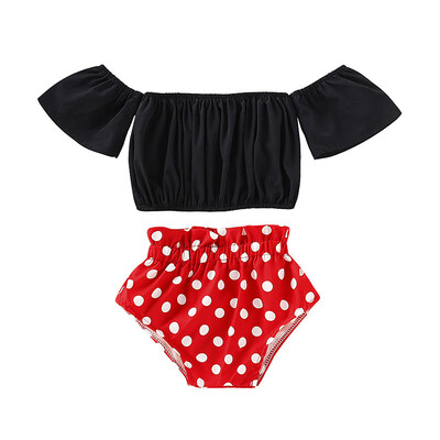 

Summer Baby Girl Clothes Fashion Short Sleeve Off-shoulder Tops T-shirt With Dot Print Briefs PP Shorts Outfits Set