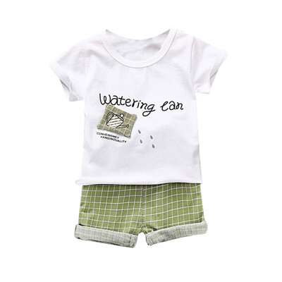 

Baby Boys Clothes Summer Short Sleeve Cartoon Letter Print T-shirt TopsPlaid Shorts Casual Costume Set
