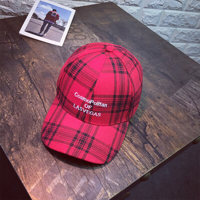 

Korean female real shot retro Cap Joker baseball cap spring&summer new fashion letters embroidered Plaid Hat