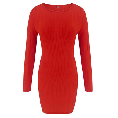 

Women Sexy O-Neck Slim Knee-Length Dress Solid Color Sexy Bodycon Party Dresses Elegant Lady Vestidos
