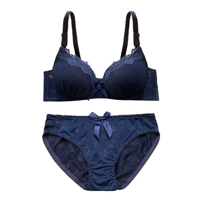 

Fashion bow lace sexy deep V-neck push up underwear hot-selling vintage solid color bra set