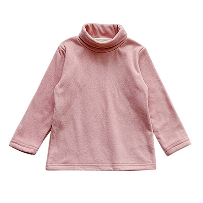 

Super Warm Plus Velvet Tops Winter Baby Kids Girls Solid Color High Collar Blouse Long Sleeves T-shirt Sweatshirt