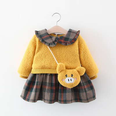 

2pcs Girls winter plaid dress thick baby sweater baby fashion autumn winter girls sweet princess dress for 6M-3Y