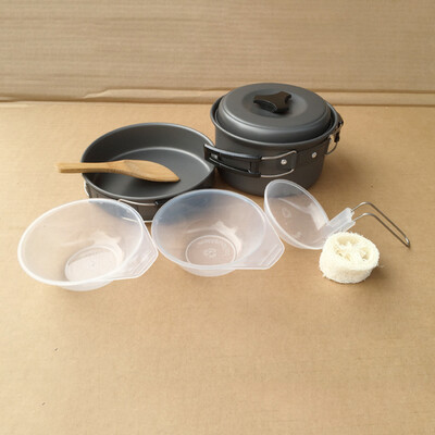 

Backpacking Cooking Picnic Bowl Pot Nonstick Pan Cover Spatula Set 8pc Cookware