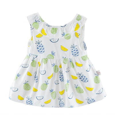 

Summer Baby Girl Dress Cotton Blouse Cotton Girl Sleeveless Backless Flower Fruit Pattern Princess Party Toddler Kid Dresses