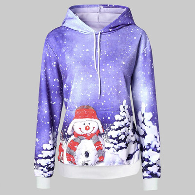 

Toponeto Womens Christmas Snowman Print Hooded Pocket Long Sleeve Pullover Sweatshirt