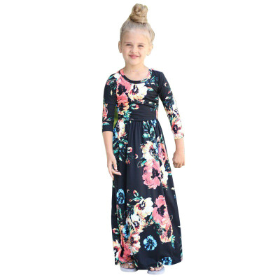 

Girls Dress Floral Printed Long Dress Autumn Maxi Dresses Kids Party Princess Dresses Long Sleeve O-Neck Kids Girls Clothing