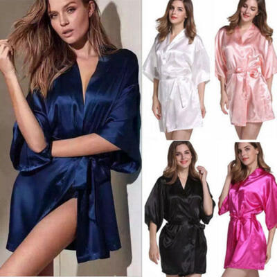 

Women Silk Satin Kimono Robe Dressing Gown Wedding Bridesmaid Sleepwear Bathrobe