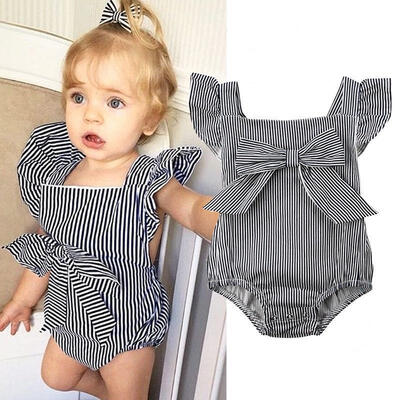 

Stripes Newborn Baby Girl Bowknot Sunsuit Romper Jumpsuit Clothes Outfits Summer