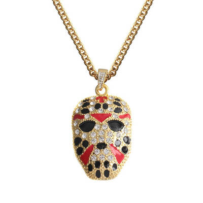 

Unisex Hiphop Mask Rhinestone Necklace Women Men Face Crystal Long Chain Night Club Daily Jewlery