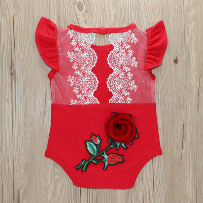 

Baby Newborn Girls Flower Print Jumpsuit Flare Sleeve Romper with Lace Design Infant Casual Outfits New