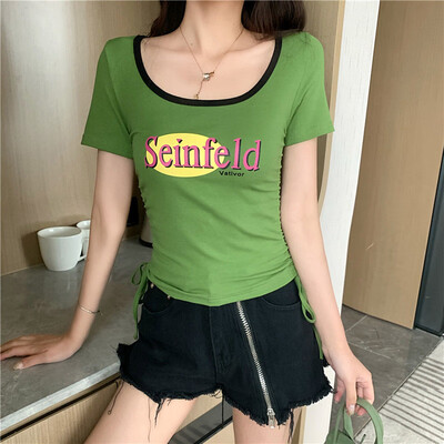 

Spring&summer round neck thin letters fold t-shirt shirt harajuku tshirt pokemon ropa mujer t-shirt friends t shirt women