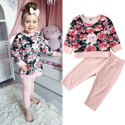 

Newborn Toddler Baby Girl Autumn Winter Outfits Floral Top Long Pants Tracksuit