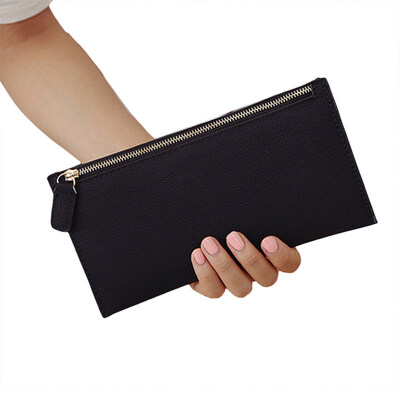 

Fashion Solid Color Matte Clutch Wallet Women Ultra Thin Faux Leather Long Purse