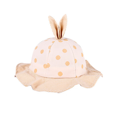 

2-7Y Autumn Baby Girls Hats Dot Stripe Print Bucket Hats With Ear Design Reversible Sun Headwear Caps