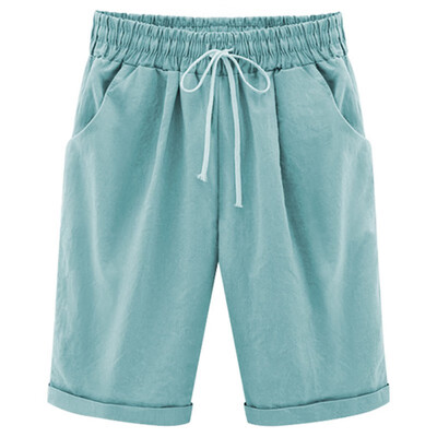 

New Fashion Women Shorts Summer Loose Cotton Casual Thin Mid Waist Pockets Solid Shorts