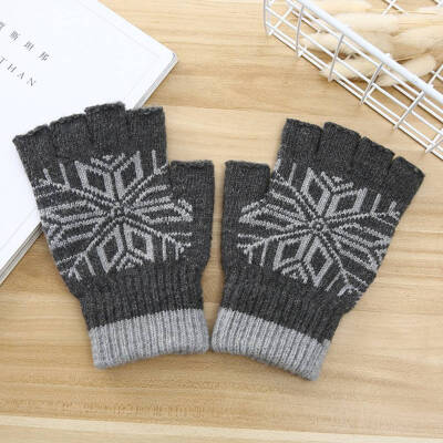 

Men Wool Knitted Stretch Elastic Warm Gloves Half Finger Fingerless Gloves Mittens