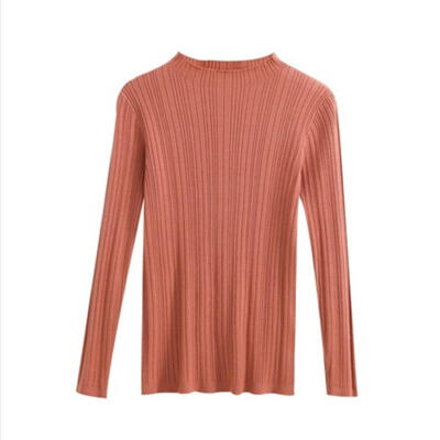 

Solid Color Knitted Sweater Elastic Women Long Sleeve Slim Bottoming Tops