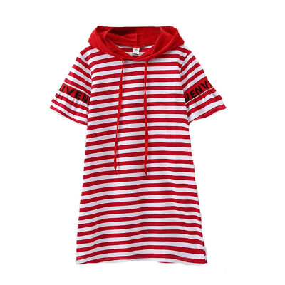 

Baby Girls Long Style Casual Clothing Cotton Short Sleeves Dress Kids Hooded T-shirt Dress 4-15 Years