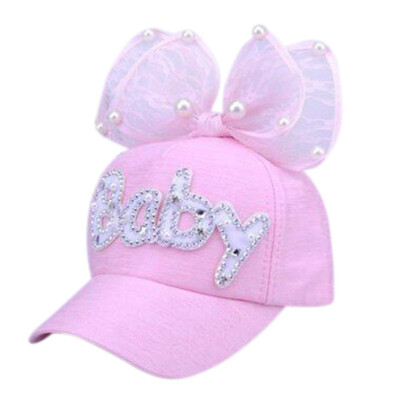 

2019 New Kids Adjustable Hat Baby Girl Casual Outdoor Letter Pattern Baseball Cap Breathable Visor Hats With Bowknot