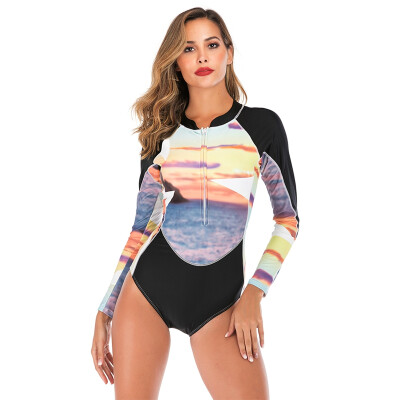 

2019 New Fashion Swimwear Women One Piece Swimsuit Long Sleeve Swimsuit Leisure Day Summer Beach Women Swimsuit