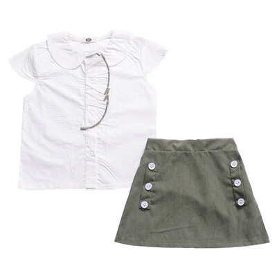 

2PCs Girls Uniform Newborn Kid Baby Girls Clothes Sets Tops Doll Collar T-shirt Short Mini Skirt Party Wedding Tutu Dress