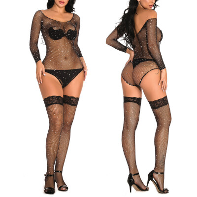 

Gobestart Fashion Women Hollow Out Sexy Lingerie Solid Fishnet Dress Free Size Bodysuit