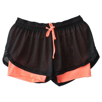 

Summer Women Cotton Mesh Yoga Short Work-out Two Layer Fitness Fold Short Cool Wear Drawstring Clothing for fitness Running