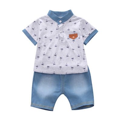 

Boy Casual Coconut Tree Print Short Sleeve Shirt Set Two-piece