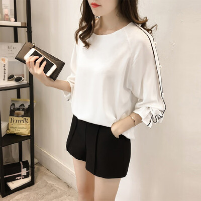 

Chiffon shirt female Blusa Beaded Tops Plus Size Autumn long-sleeved Solid color Women blouse Women clothing