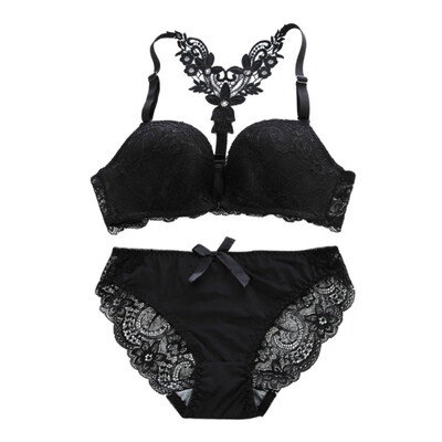 

Sexy Lace Bra Lingerie Set Women Embroidery Transparent Bra Underwear Women Front Closure Adjustable Push Up Bra&Panty Set
