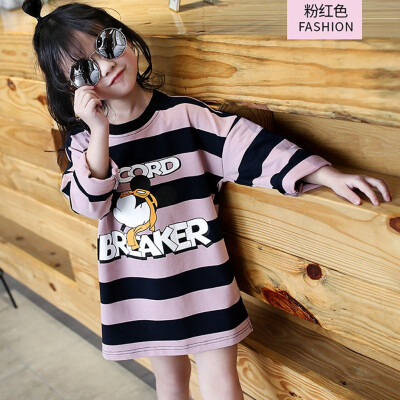 

Baby Girl Dress Striped Letter Cartoon Princess Long Sleeve Dresses Children Autumn Clothing for Kids