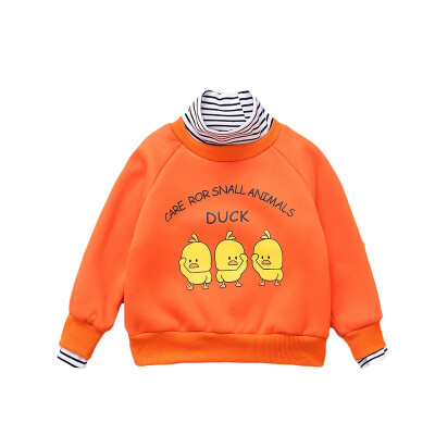 

Children Clothes for boys&girls cartoon little yellow duck plus velvet bottoming shirts fashion baby clothes hot