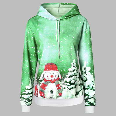 

Toponeto Womens Christmas Snowman Print Hooded Pocket Long Sleeve Pullover Sweatshirt