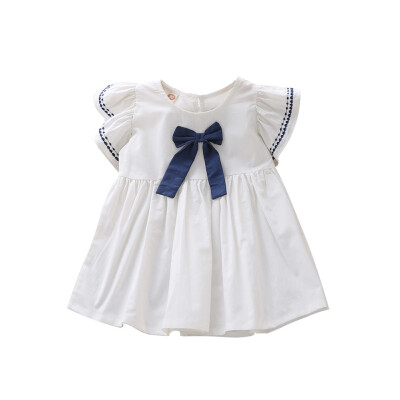 

Summer Casual Fashion Baby Dress White Blue Short Sleeve Bow-knot Princess Sweet Dress Baby Party Kids Clothing