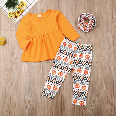 

3PCS Toddler Baby Girl Halloween Pumpkin Clothes Tops T-Shirt Pants Outfits 1-6Y