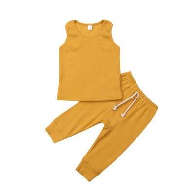 

Casual Baby Solid Color Sleeveless Tanks And Long Trousers Kit Kid Two-piece Outfit Set 1-3Y Toddler Girl Boy Clothes