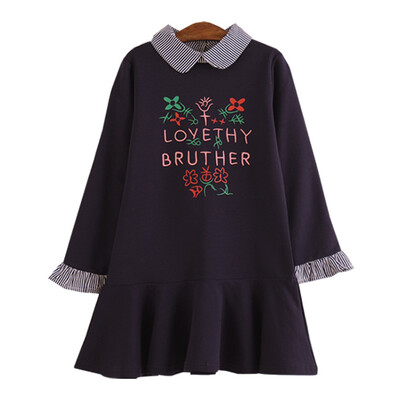 

2019 Girls Dresses New Girls Clothing Sweet Temperament Pleated Waist Long-Sleeved Long Cute Dress
