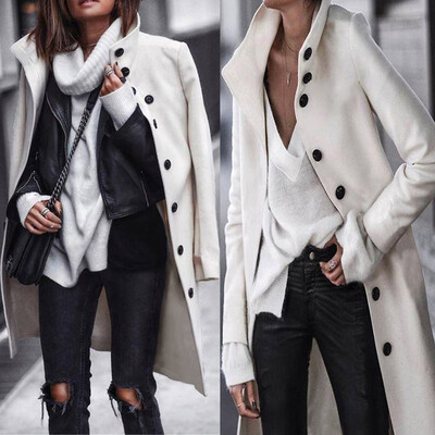 

Toponeto Women Winter Street Solid Turn Down Collar Full Sleeve Button Woollen Coat