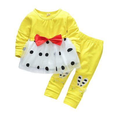 

Autumn Baby Patchwork Long Sleeve Dress Clothes Toddler Girls Bow Design Dress With Trousers Children Sundress Outfits Clothing